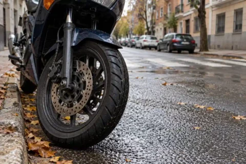 Cambiar neumáticos de moto en otoño para evitar sustos con las primeras lluvias en Madrid