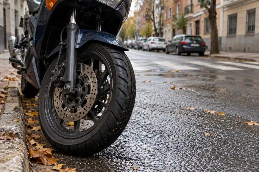 Cambiar neumáticos de moto en otoño para evitar sustos con las primeras lluvias en Madrid